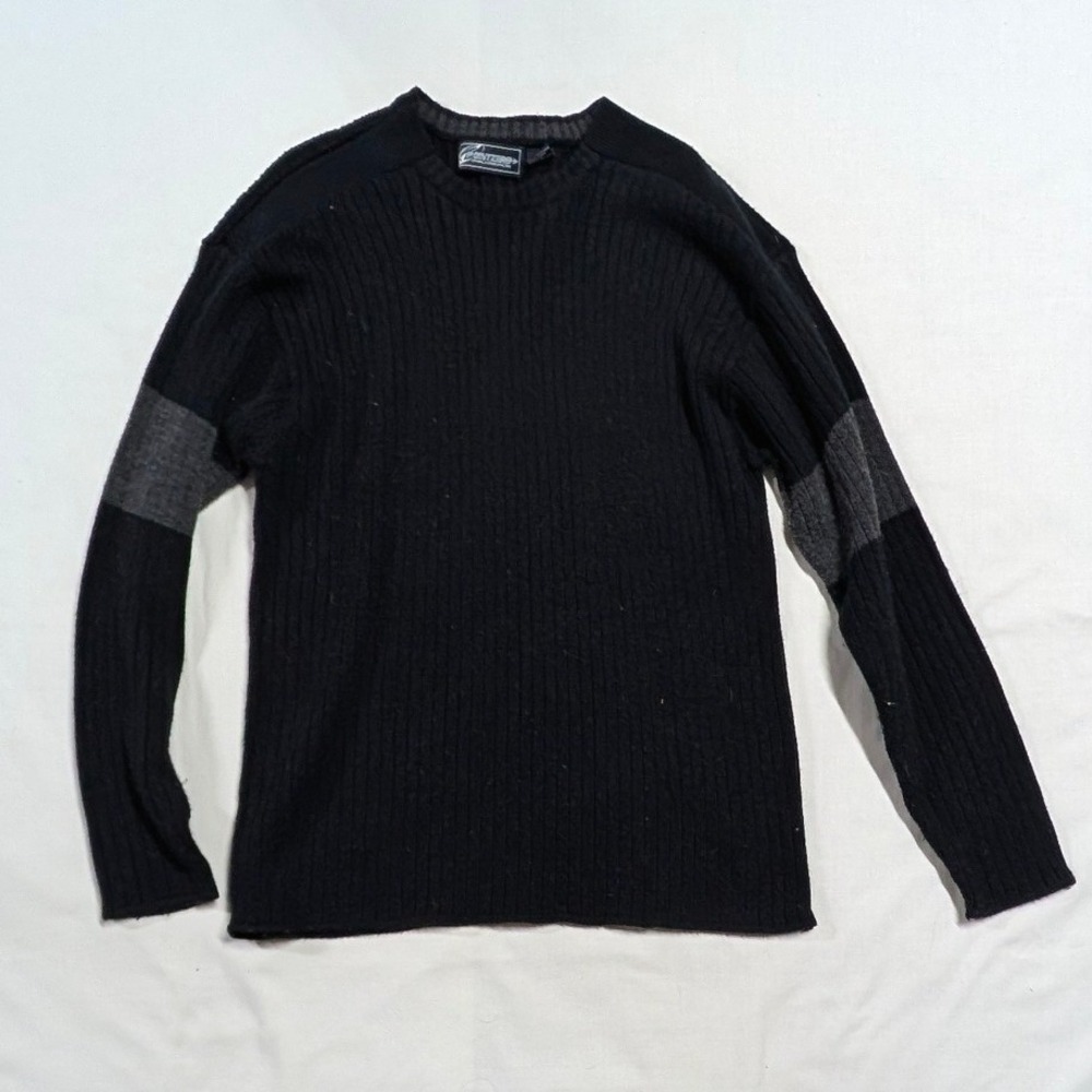 Point Zero Mens Ribbed Knit Sweater Black Grey Arm Bands Large CA05262 RN65933